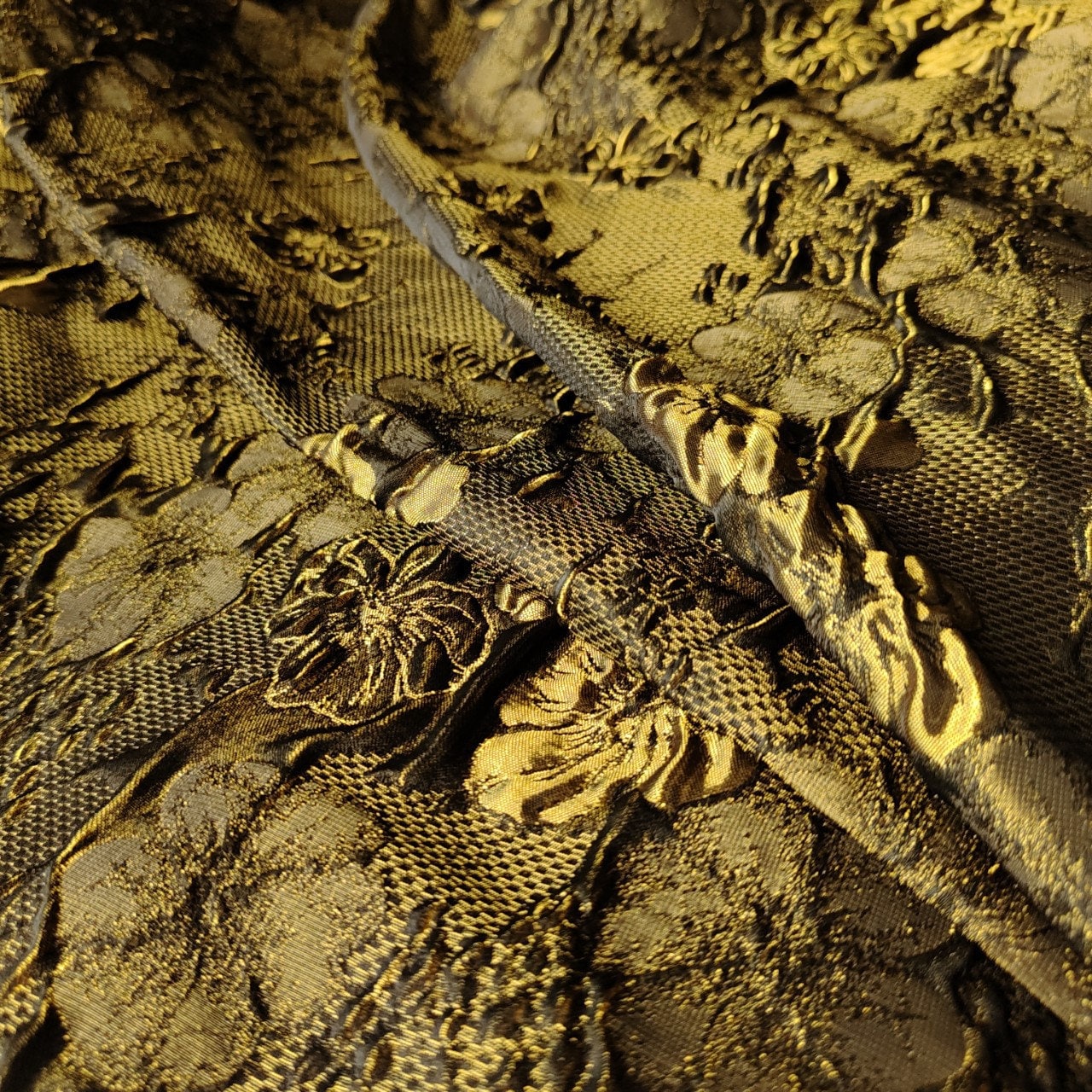 Gold Brown Floral Jacquard Fabric: 3D Embossed Reversible Woven, 62" Wide