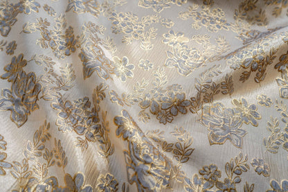 Gold Thread Floral Jacquard Fabric: 3D Texture Upholstery, Prom Dress, Sewing (56" W)
