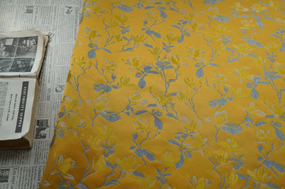Yellow Magnolia Double-Sided Jacquard Upholstery Fabric ��� Elegant Home Decor Material by the Ya"Wide