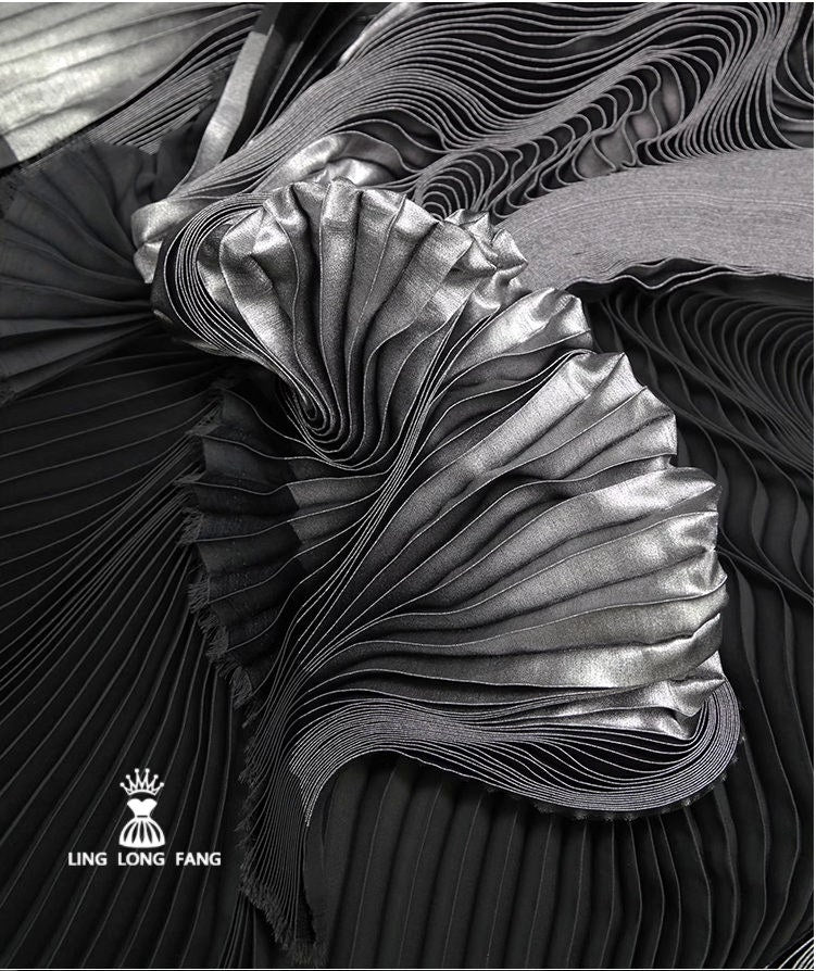 Metallic Pleated Fabric: 59" Wide Stiff Designer Material