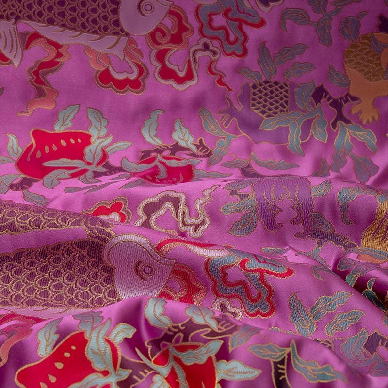 Pisces Double Fish Brocade Fabric: Chinese Silk Rayon Blend