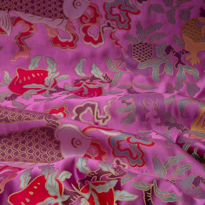 Pisces Double Fish Brocade Fabric: Chinese Silk Rayon Blend