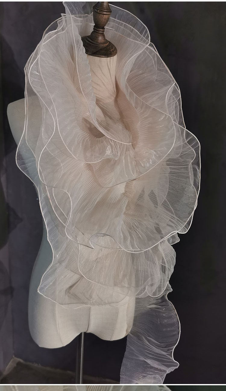 Pleated Ruffle Organza Fabric: 3D Fold, Stiff Texture, 13cm Wide
