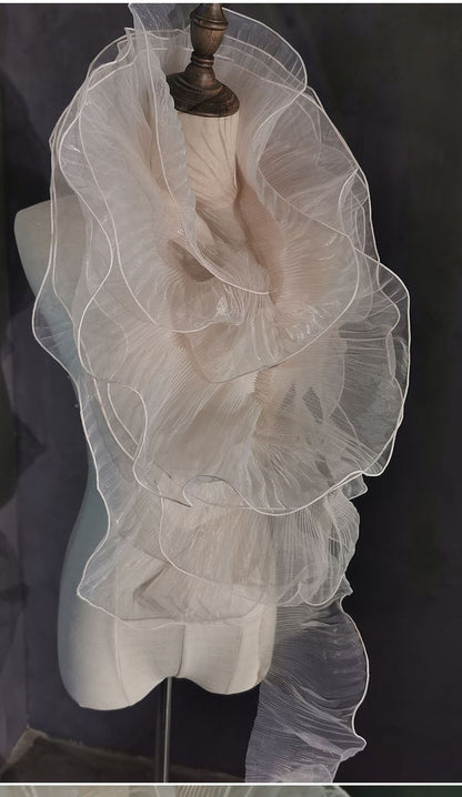Pleated Ruffle Organza Fabric: 3D Fold, Stiff Texture, 13cm Wide