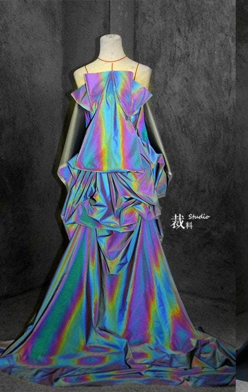 Midnight Rainbow Reflective Fabric: Colorful Gradient Elastic Material