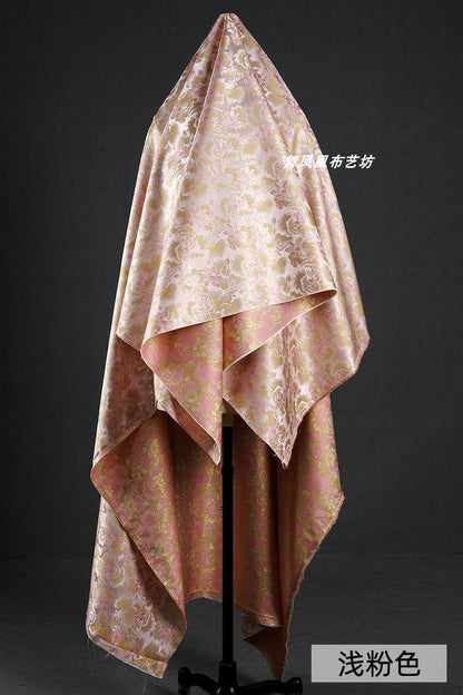 Reversible Floral Jacquard Fabric: Gold Thread Embossed Weave, 59" Wide