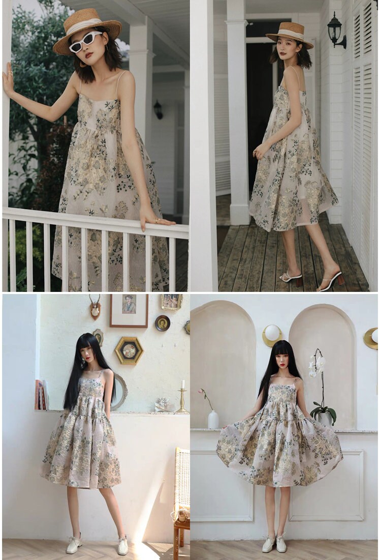 Floral Organza Jacquard Fabric: Gold Thread, 54" Wide, By The Yard