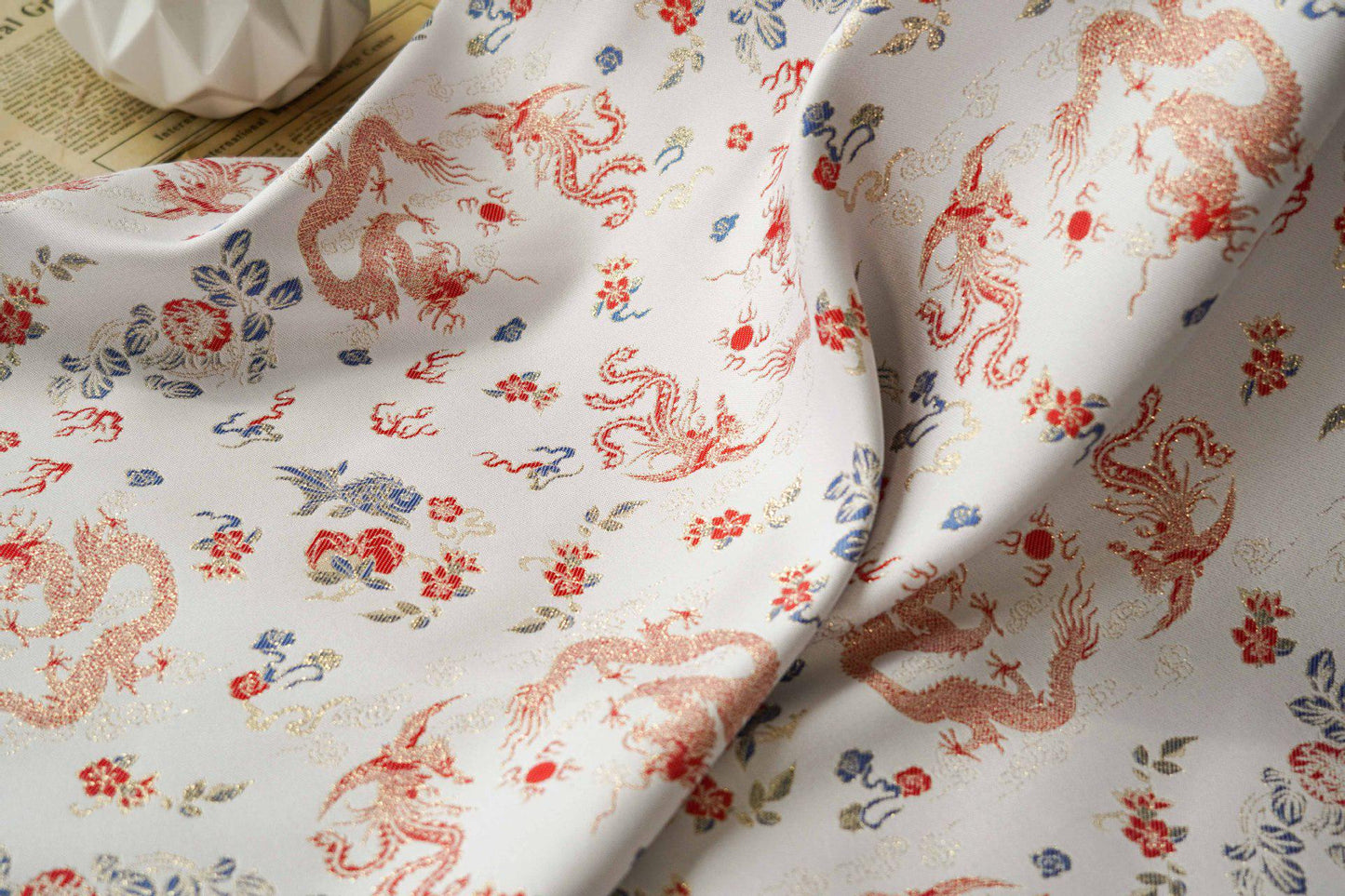 Dragon Jacquard Fabric: Embossed Foil Upholstery, Costume, Decor (58"W)