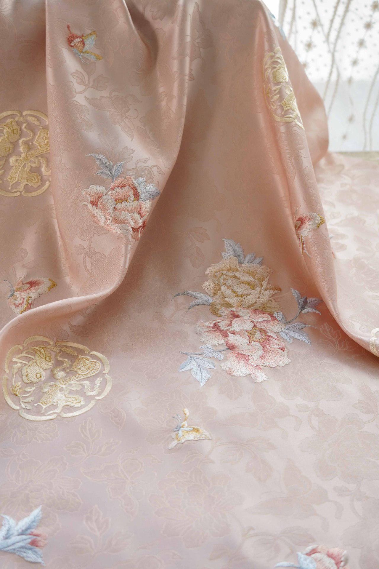 Peony Silk Brocade Fabric: 59"W Tibetan Robe Cheongsam Material