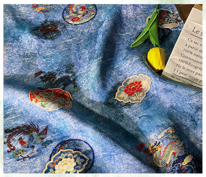 Dragon Phoenix Jacquard Rayon Silk Fabric ��"W, Luxurious Quilting Material