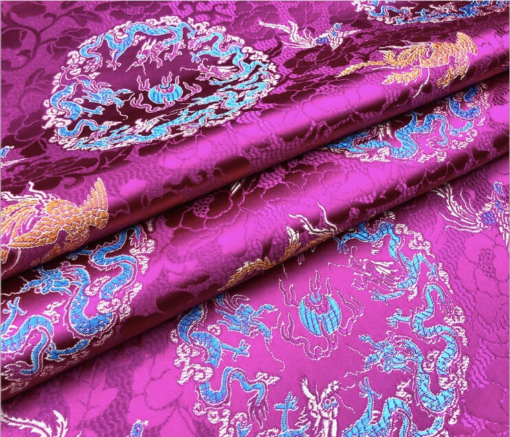 Dragon Brocade Fabric: Multicolor Chinese Silk Rayon Blend (29.5" Wide)