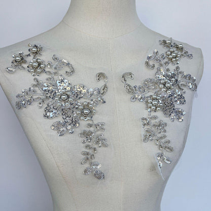 Embroidered Sequin Lace Trim: Light Ivory Bridal Applique - 11" By The Yard