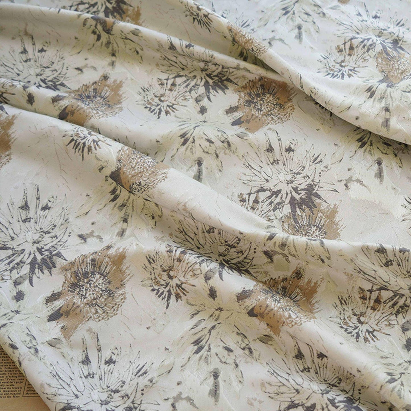 Floral Jacquard Woven Fabric: Gold Thread Embossed Upholstery, Sewing DIY - 60"W