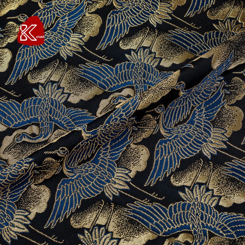 Silk Brocade Fabric: Japanese Crane Jacquard Satin, Home Decor