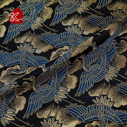 Silk Brocade Fabric: Japanese Crane Jacquard Satin, Home Decor