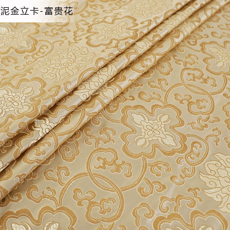 Tissu brocart Dragon Or Pâle - 150 cm de large - Rayonne pour couture et ameublement - Vendu au mètre
