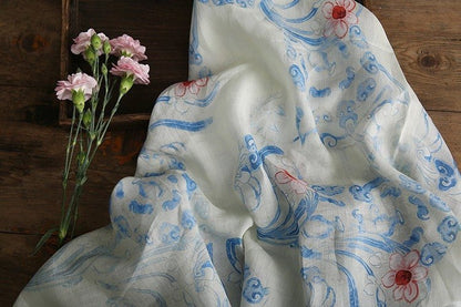 Buddha Cloud Print Ramie Fabric: Natural Fiber, 57" Wide - Poppylollipop