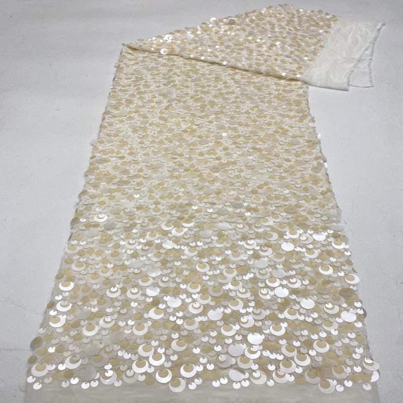 Beaded Sequin Chiffon Fabric: Elegant Party Dress Material (49" Wide)