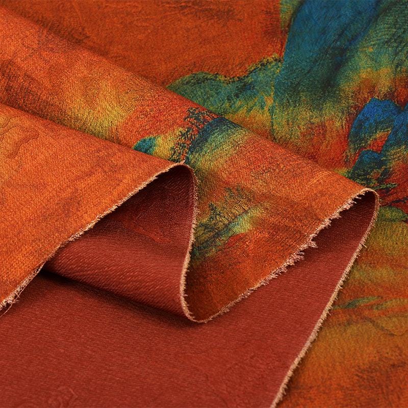 Mountain Print Tea Silk Satin Fabric: 59"W Upholstery & Costume