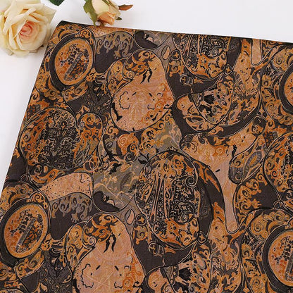 Traditional Fortune Symbol Brocade Fabric with Geometric Motifs by the Yard, 59" Wide