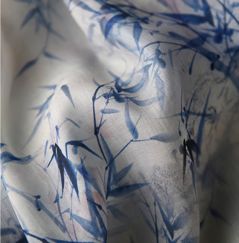 Blue Bamboo Ramie Fabric: Sustainable Home Textile, 55" Wide