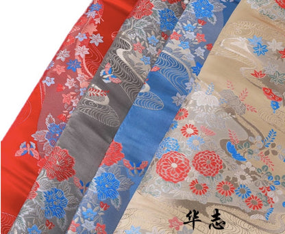 Nishijin Floral Jacquard Fabric: Japanese Silk Brocade, 59" Wide