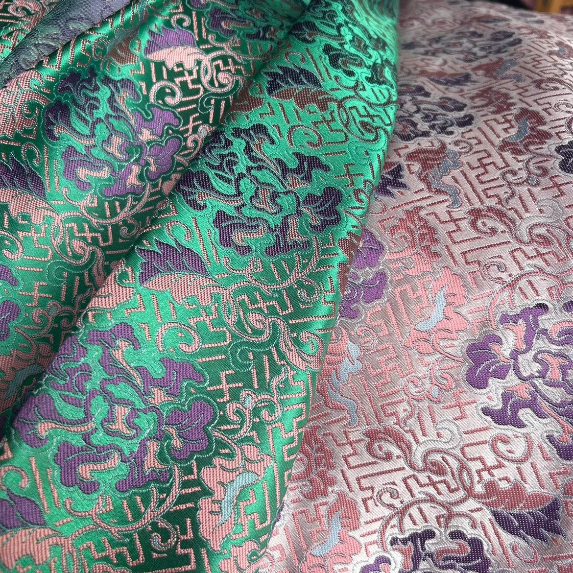 Floral Brocade Fabric: 59"W Chinese Wishful Sunflower Silk Rayon
