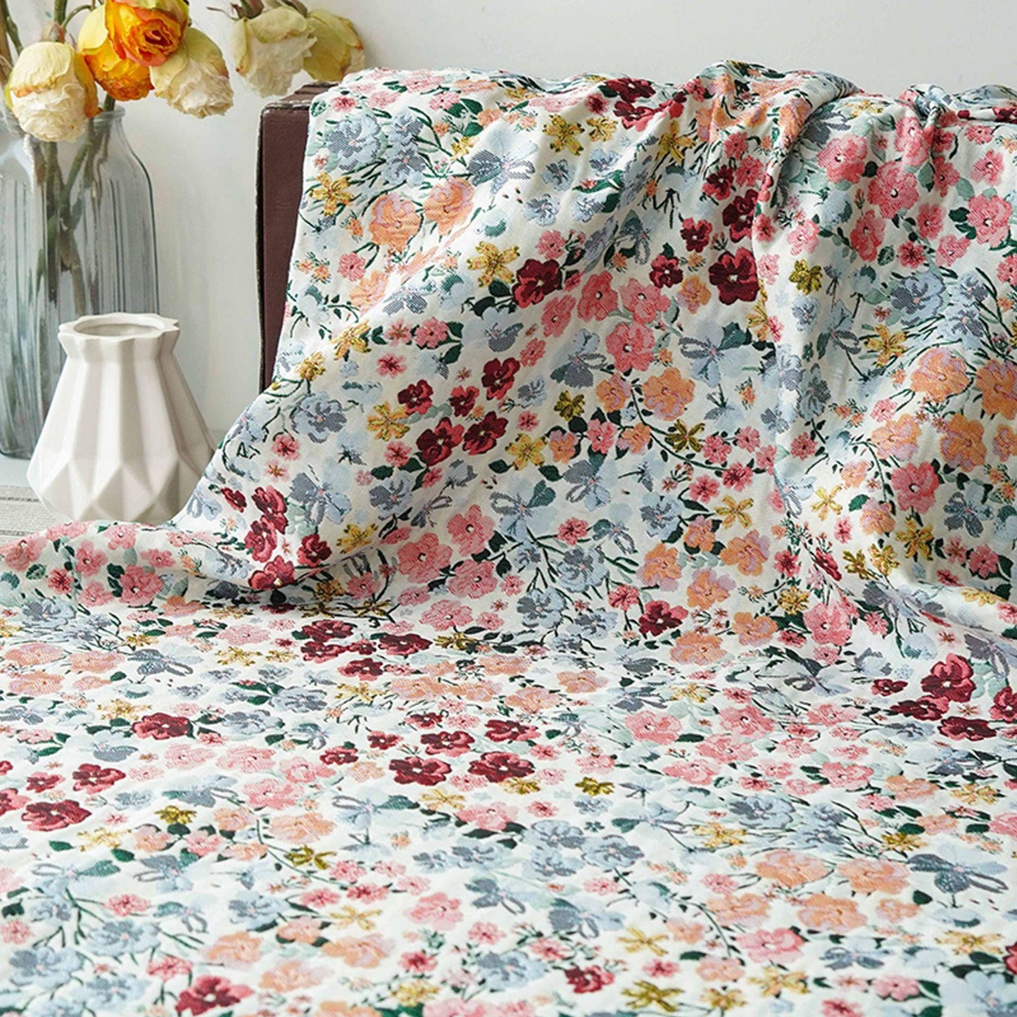 Flower Jacquard Fabric: Retro 3D Design, Upholstery & Sewing - 54" W