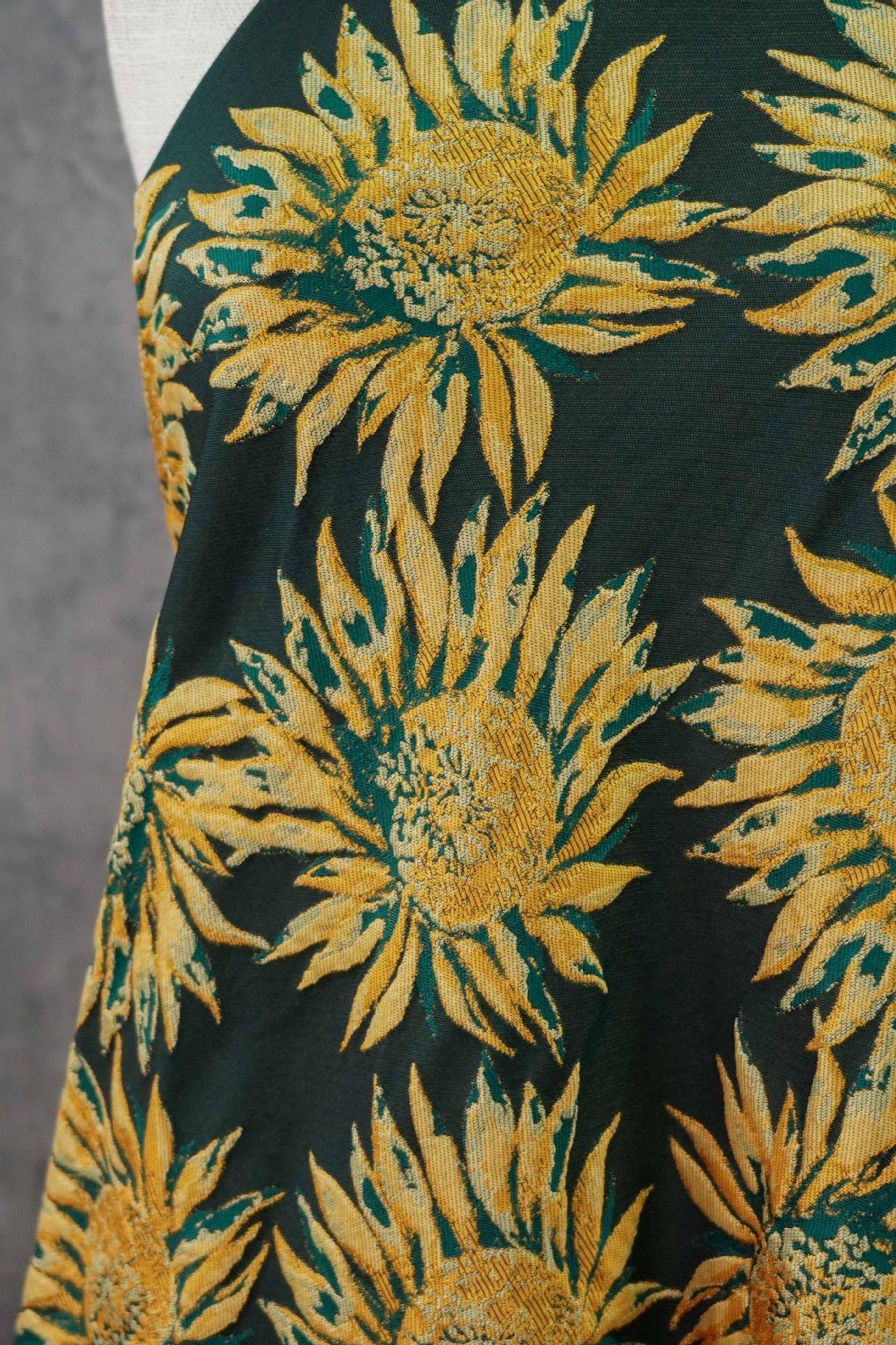 3D Embossed Sunflower Jacquard Fabric ��� Textured Woven Upholstery & Decorative Materi"Wide