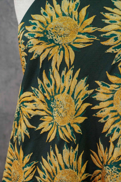3D Embossed Sunflower Jacquard Fabric ��� Textured Woven Upholstery & Decorative Materi"Wide