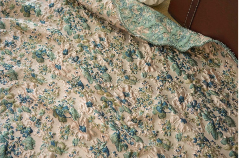 Vintage French Jacquard Fabric: 3D Floral Texture, Upholstery & Sewing, 53" Wide