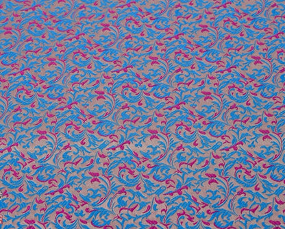 Fuchsia & Blue Brocade Fabric: Reversible Woven Damask, Wheat Pattern