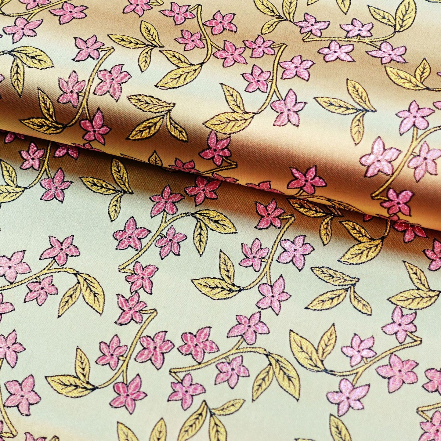 Floral Silk Brocade Fabric: Golden Bud Wedding Material, 45" Wide