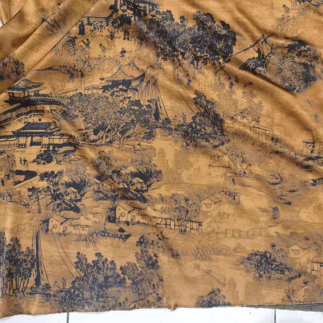 Qingming Festival Satin Fabric: Gambiered Canton Gauze, Sewing Fabric (58"W)