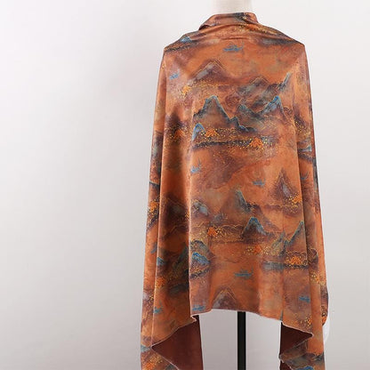 Ancient Painting Tea Silk Satin Fabric: 59"W Digital Print Drapery