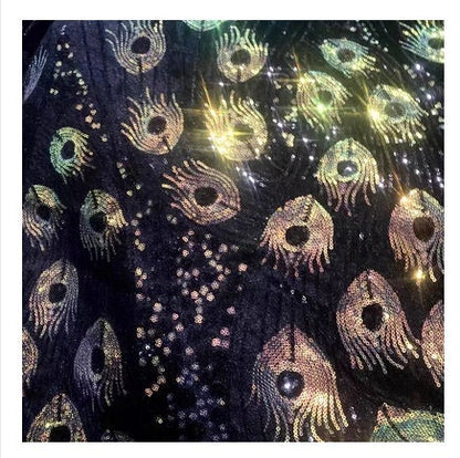 Laser Peacock Sequins Mesh Fabric, Colorful Designer Lace