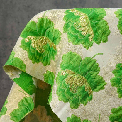 3D Embossed Peony Jacquard Fabric with Gold & Silver Threads, Woven Upholstery Fabric, 58"Wide