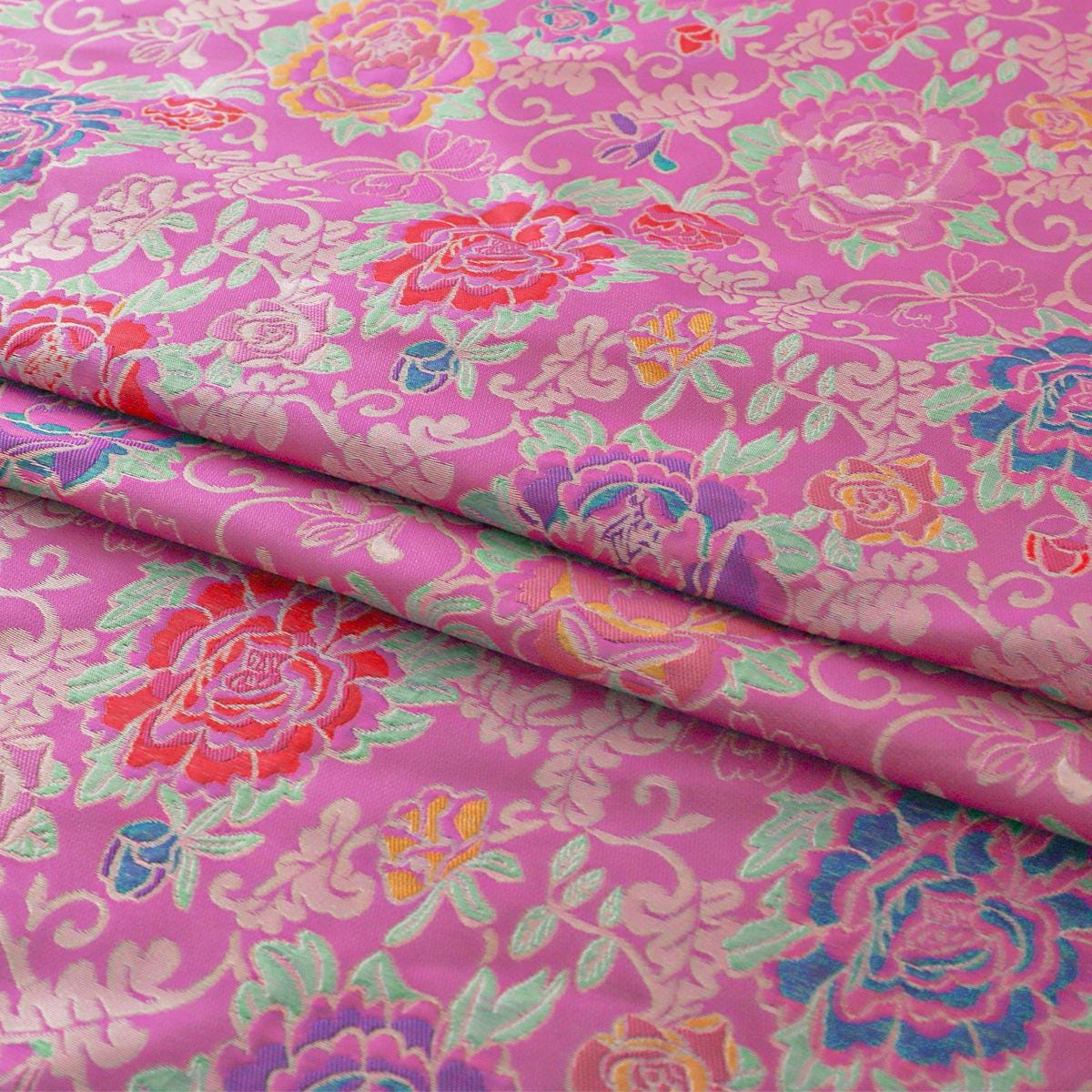 Hot Pink Floral Brocade Fabric: Gold Thread Kimono Nishijin (59"W)
