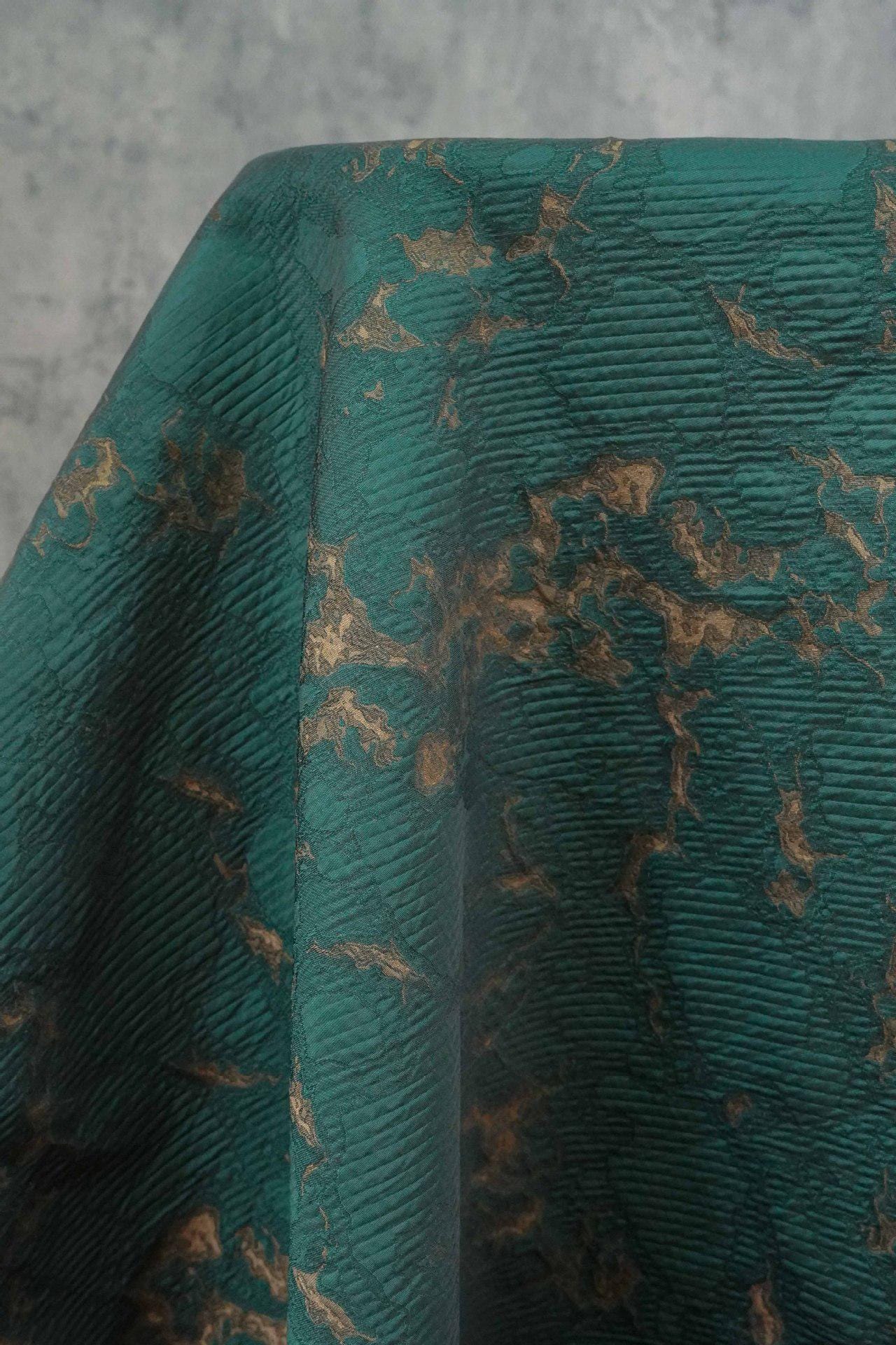 Vintage Moss Green Jacquard Brocade Fabric: Textured Sewing Material (60" Wide, By The Meter)
