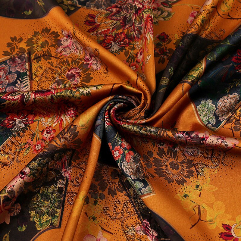 Floral Damask Satin Fabric: 59" Wide Digital Print