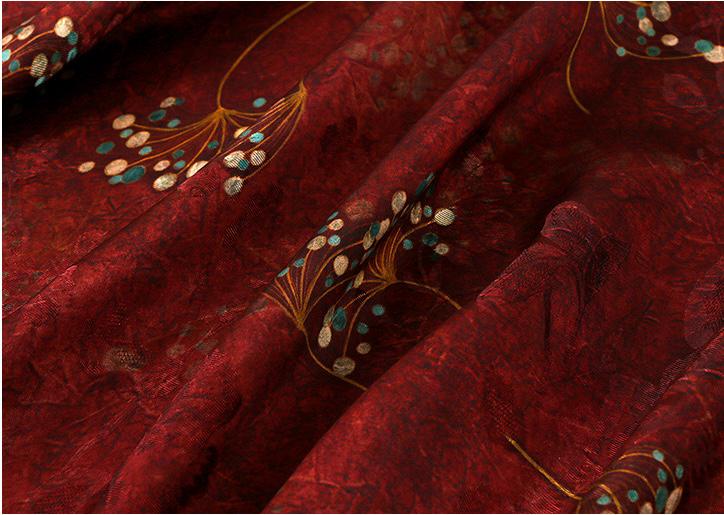 Gold Branch Printed Silk Fabric ��� Chinese Xiangyun Gauze, Dressmaking Ma