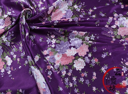 Floral Printed Bridal Satin Fabric: Soft Polyester, 59" Wide