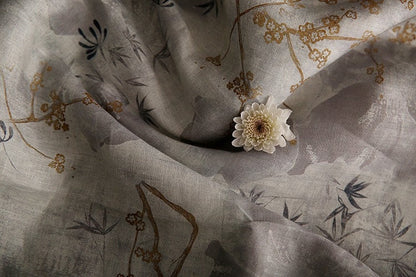 Bamboo Print Ramie Fabric: Light Gray Upholstery, Costume, Scarf - 57"W