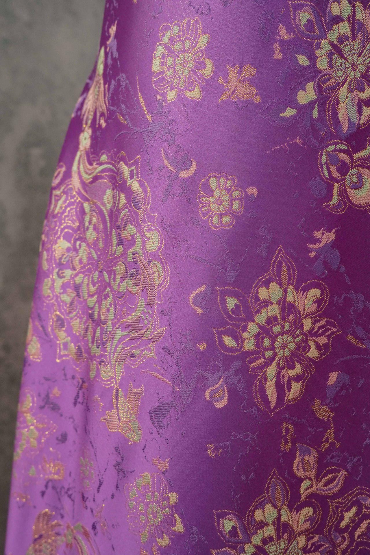Purple Fish Jacquard Satin Brocade Fabric: Cheongsam Sewing, Home Decor