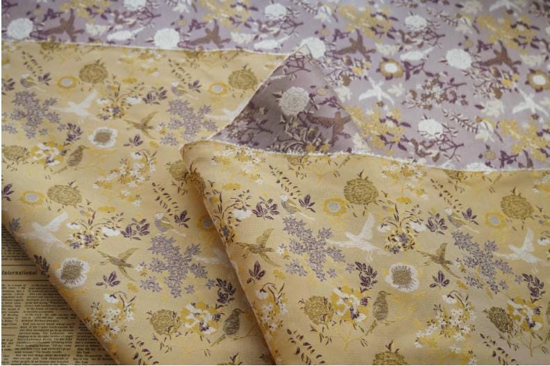 Bird Flower Jacquard Fabric: Bright Color Upholstery, Costume, Decor (60")
