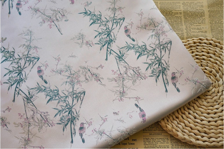 Floral Bamboo Brocade Satin Fabric - Light Purple, 59" Wide
