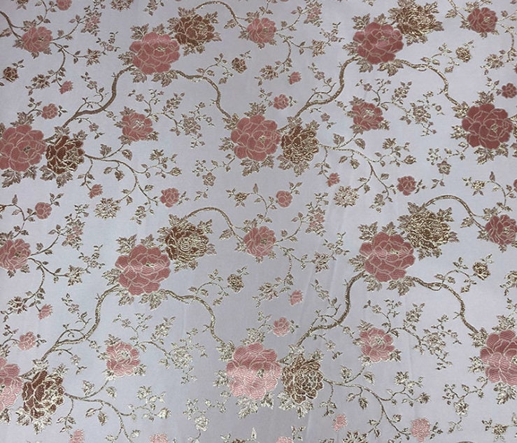 Gold Thread Peony Jacquard Fabric: 3D Floral Upholstery, Prom Dress Sewing, 55" Wide