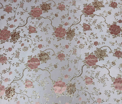 Gold Thread Peony Jacquard Fabric: 3D Floral Upholstery, Prom Dress Sewing, 55" Wide