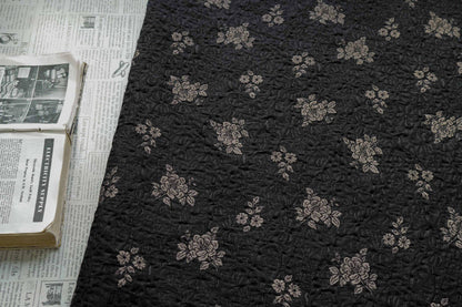 Embossed Jacquard Fabric: Black with Brown Floral Design, 59" Wide