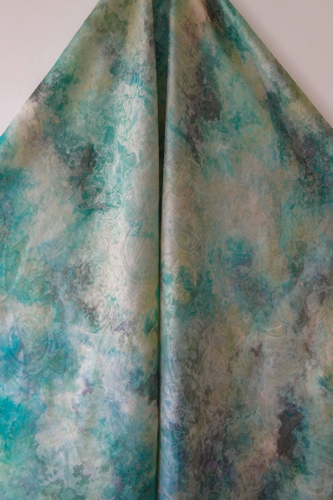 Tea Silk Satin Fabric: 53"W Oil Ink Print, Upholstery, Costume, Drapery